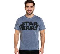 RE:COVERED X STAR WARS Herren Baumwoll-Shirt mit Schriftzug Alltags-Shirt Kurzarm-Shirt T-Shirt PCSTW1697 Blau meliert S