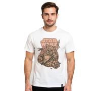 RE:COVERED X STAR WARS Herren T-Shirt mit Ewok Print Baumwoll-Shirt Kurzarm-Shirt RCDIF2044 Ecru-Weiß L