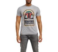 RE:COVERED X STAR WARS Herren T-Shirt mit großem Boba Fett Print Alltags-Shirt mit Baumwollanteil Rundhals-Shirt MMSTW2335 Grau S