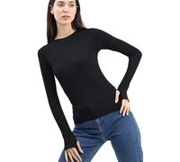 Re Tech UK - Bequemes Damen-Langarm-Top aus Baumwolle - tolle T-Shirts für das ganze Jahr über Freizeitkleidung - Stretch-Material - Rundhalsausschnitt - Basic Thermal, Schwarz , M