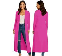 Re Tech UK Cardigan Damen - Maxi-Plus-Größe - Cardigan Damen Lang mit Kragen und Langen Ärmeln - Strickjacke Damen Lang mit Fließender Passform - Größen - Pink - 48-50