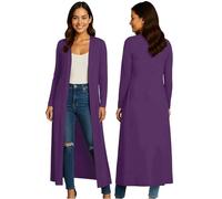 Re Tech UK Cardigan Damen - Maxi-Plus-Größe - Cardigan Damen Lang mit Kragen und Langen Ärmeln - Strickjacke Damen Lang mit Fließender Passform - Größen - Lila - 40-42