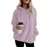 ReachMe Übergroßer Sherpa-Pullover mit Taschen für Damen, flauschiges Fleece, Sweatshirt, Buffalo Plaid, flauschiger Mantel, Ein solides Taupe, XL