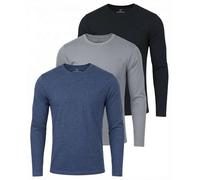 Real Essentials 3 Pack: Men's Cotton Performance Long Sleeve Crew Neck Pocket T-Shirt Athletic Top (Available in Big & Tall)