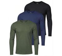 Real Essentials 3 Pack: Men's Cotton Performance Long Sleeve Crew Neck Pocket T-Shirt Athletic Top (Available in Big & Tall)
