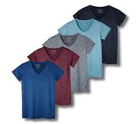 Real Essentials 5er-Pack: Damen Activewear T-Shirt mit kurzem Ärmel und V-Ausschnitt, Dry-Fit, feuchtigkeitsableitend, Yoga-Top (auch in Übergrößen erhältlich), Set 8, 2X