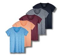 Real Essentials 5er-Pack: Damen Kurzarm V-Ausschnitt Activewear T-Shirt Dry-Fit Wicking Yoga Top (erhältlich in Plus), Set 2