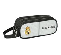 Real Madrid 1. Team 24/25 Federmäppchen mit 3 Reißverschlüssen, für Kinder, ideal für Kinder von 5 bis 14 Jahren, bequem und vielseitig, Qualität und Widerstandsfähigkeit, 21 x 7 x 8,5 cm, Weiß/Grau,