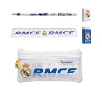 Real Madrid CF Schreibwarenset für Jungen, Inklusive Lineal, Bleistift, Anspitzer, Radiergummi und Federmäppchen, Geschenk für Kinder