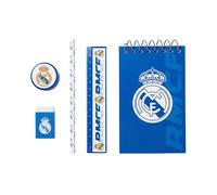 Real Madrid CF Schreibwarenset für Jungen, Inklusive Lineal, Bleistift, Anspitzer, Radiergummi und Notizbuch, Geschenk für Kinder
