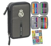 Real Madrid - Federmäppchen 2 Fächer - Mäppchen für Mädchen und Jungen - Federmappe 2-Fach Federtasche Gefüllte Schüleretui 29-teilig - Schulmäppchen und Hausaufgabenheft