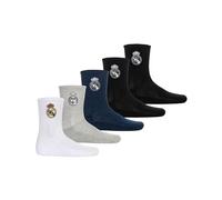 Real Madrid Kinder Socken, Weiß/Schwarz/Dunkelblau/Grau, 35-38, 5er Pack