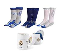 Real Madrid Kniestrümpfe für Erwachsene - 3er Pack Hohe Atmungsaktive Sportsocken, Fußball, Running, Gym und Täglicher Gebrauch, Originaldesign