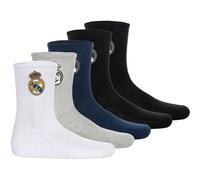 REAL MADRID Real Madrid Kinder Socken, 5er Pack - Tennis Embroidery Socks, Emblem-Logo gestickt, Baumwollmischung, einfarbig (RMKTE) 23-26 Weiß/Schwarz/Dunkelblau/Grau