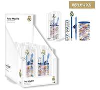 Real Madrid Schreibwarenset mit geordnetem Stifthalter und stabilem Ständer - Real Madrid Schreibwarenset mit offiziellem Clubdesign, kompletter Inhalt, ideal für einen Kinderschreibtisch