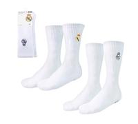 Real Madrid Socken, 2 Paar, bequeme Baumwollsocken, atmungsaktiv und strapazierfähig, Sport- und Freizeitsocken für den täglichen Gebrauch, weiß, 35-38