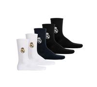 Real Madrid Socken Unisex 5er Pack - Offizielles Lizenzprodukt | Tennis Socken Baumwollmischung | Fangeschenk mit gesticktem Logo| Weiß/Dunkelblau/Schwarz 35-38