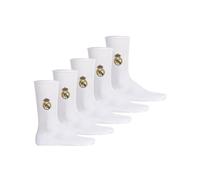 Real Madrid Socken Unisex 5er Pack - Offizielles Lizenzprodukt | Tennis Socken Baumwollmischung | Fangeschenk mit gesticktem Logo| Weiß 39-42