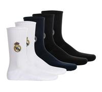 Real Madrid Unisex Socken, 5er Pack - Tennis Embroidery Socks, Emblem-Logo gestickt, Baumwollmischung, einfarbig Weiß/Dunkelblau/Schwarz 35-38