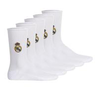 Real Madrid Unisex Socken, 5er Pack - Tennis Embroidery Socks, Emblem-Logo gestickt, Baumwollmischung, einfarbig Weiß 39-42