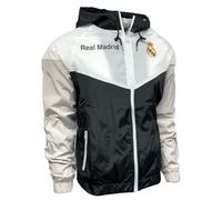 Real Madrid Windbreaker Jacke Lizenz Real M. Leichte wasserdichte Regenjacke mit Kapuze, Schwarz, XXL