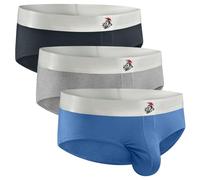 Real Men Ares-Accent Low Rise Pouch Bikini Slip - 1, 3, 6er Pack with Size ABCD Pouch XS - 5XL, 3er-Pack, Blau/Gunmetal Gray/Heather Grey, Medium