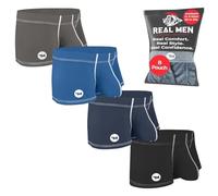 Real Men Unterwäsche für Herren, 1 oder 4 Stück, Nylon, 7,6 cm, Eisseide, Herren-Boxershorts, ABCD-Beutel, XS-5XL, B-Beutel, 4er-Pack, Schwarz, Dunkelblau, Grau, Hellblau, XXX-Large