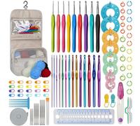 RealPlus 111 Stück Häkelnadel und Wolle Set, Häkelnadel für Anfänger, Häkelnadel Zubehör Maßband, Häkelnadeln, Nadeln, Schere, Marker Clips, U-Haken, Garn, Häkelnadel Set für frauen