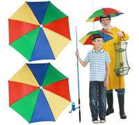 Realure 2 Stück Regenhut Angeln Handfrei, Regenschirm Hut Damen Herren Kinder, Anglerschirm Wasserdicht, Kopfschirm Tarnfarbe Grün, Regenschirm Hut Erwachsene Sonne UV Schutz Rainy (Regenbogen)