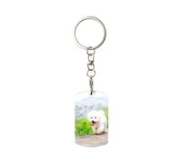 Rechteckiger Metall-Schlüsselanhänger, Metall-Schlüsselanhänger, Autoschlüsselanhänger, Ringhalter, 1 Stück,Bichon Frise Park Haustiere Hunde Bichon Frise Hunde
