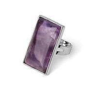 Rechteckiger Naturstein Fingerring Silber Verstellbarer Fingerring Heilkristall Rosa Quarz,Amethyst