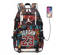 (Red) Basketball Player Jordan Logo Backpack USB Taptop Ruckpack Kid Student School Bag