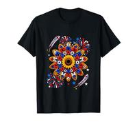 Red Blue White 4th of July US Flag Floral Sunflower Shape T-Shirt
