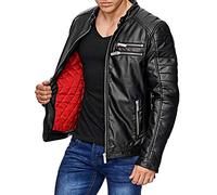 Red Bridge Herren Kunstleder Jacke Biker-Look Lederjacke dünn gefütterte Casual Übergangsjacke, Schwarz, M