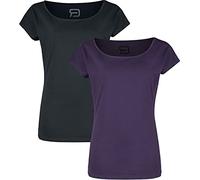 RED by EMP Damen lila-Schwarze Basic T-Shirts mit Rundhalsausschnitt im Doppelpack 3XL