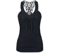 RED by EMP Damen schwarzes Top mit Häkel-Spitze Rückseite und tiefem V-Aufschnitt M