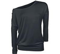 RED by EMP Fast and Loose Langarmshirt Damen - Schwarzes Longshirt mit U-Boot-Ausschnitt & Weitem Schnitt - Lässiges Damen-T-Shirt aus Viskose, exklusiv bei EMP