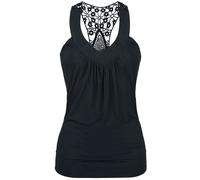 RED by EMP Damen schwarzes Top mit Häkel-Spitze Rückseite und tiefem V-Aufschnitt M