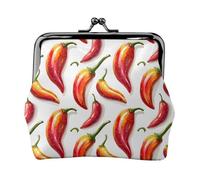 Red Chili Pepper Print Coin Purse for Women Kiss-lock Change Purse Wallets, Small PU Leather Coin Purses