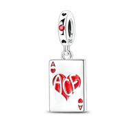 Red Heart Poker Card Anhänger Charm, Charme für Armband, kompatibel mit Pandora Armband Halskette