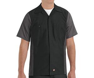 Red Kap Men's Ripstop Crew Shirt, Short Sleeve, Black/Charcoal, Small