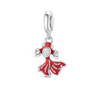 Red Koi Fish Anhänger Charm, 925 Sterling Silber Charm Armband Zubehör, Kompatibel mit 3mm-4,5mm Armband