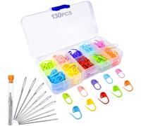 Redamancy 130 Stück Maschenmarkierer, Häkel-Maschenmarkierer Set,10 Farben Häkelklammern, 9 Stück Nähnadeln mit großem Öhr, Häkel Zubehör mit Aufbewahrungsbox, Strickmarker für Stricken, Häkeln, Nähen