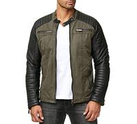 Redbridge Bikerjacke im Materialmix Baumwolle und Kunstleder - mit Stehkragen, Reißverschlüssen & gesteppter Optik Khaki L
