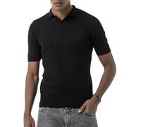 Redbridge by Tarz Cool - Feinstrick-Poloshirt mit Strukturmuster - Kurzarm, Slim Fit, eleganter Freizeitlook Schwarz S