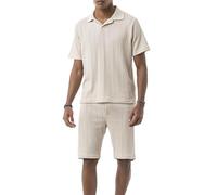 Redbridge by Tarz Cool - Zweiteiliges Set im Strick-Look - Kurzarmshirt mit Polokragen & Shorts Beige XL