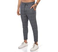 Redbridge Chino-Hose für Herren Freizeithose kariert mit Gummibund Jogg-Pants Casual Grau M