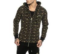 Redbridge Designer Hoodie - Bedruckter Zip-Hoodie mit Kapuze und Allover-Muster - Streetwear Sweatjacke mit Reißverschluss im Luxus-Stil Schwarz XS