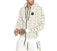 Redbridge Designer Hoodie - Bedruckter Zip-Hoodie mit Kapuze und Allover-Muster - Streetwear Sweatjacke mit Reißverschluss im Luxus-Stil Weiß 3XL