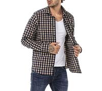Redbridge Hemd für Herren Freizeithemd Langarm Baumwolle Kariert Beige M